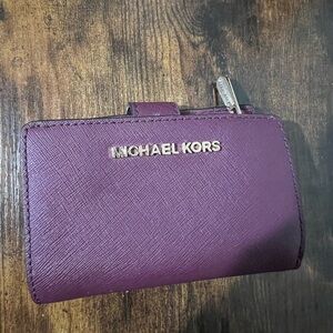 Michael Kors Plum Saffiano Leather Wallet with Gold Hardware